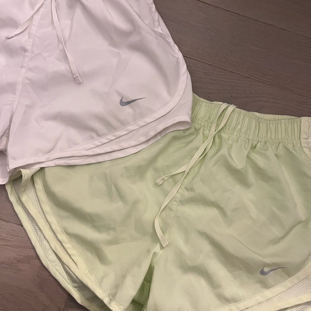 Nike White and Green Athletic Shorts for Performance